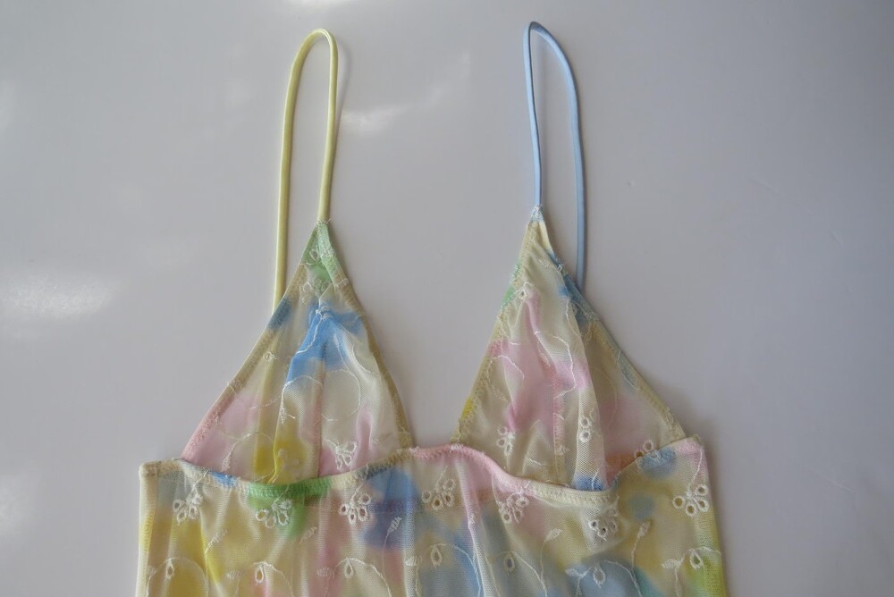 Vintage Italian La Perla Slip Dress / Mesh Chemise, Pastel Floral Babydoll, Made